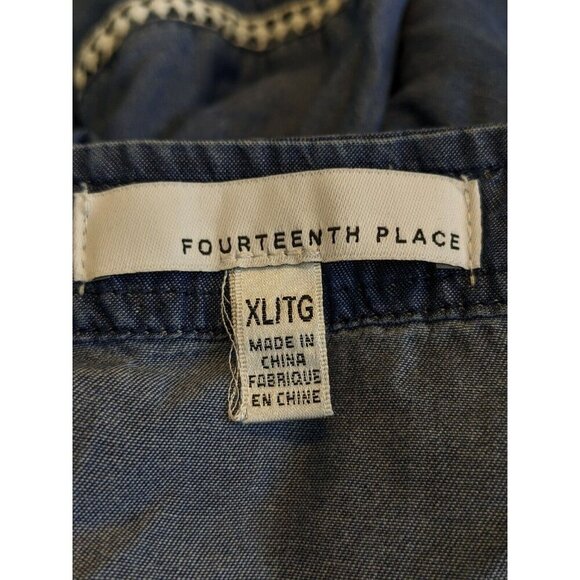 Womens XL Chambray Top Lagenlook Blouse Boho Blue Flare Sleeve Lyocell Casual - Picture 6 of 7